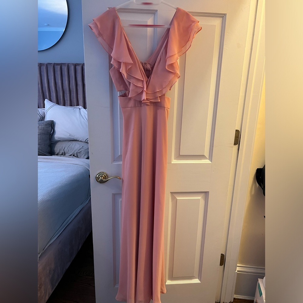 Aidan Mattox Long Pink Dress with Cutouts in Blush Pink, Size 0